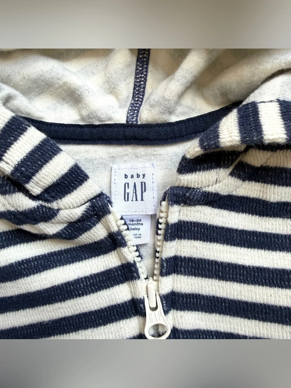 18-24M⚓️ GAP Kids Nautical Blue & Cream Stripe Zipper Hoodie Sweatshirt & Shorts